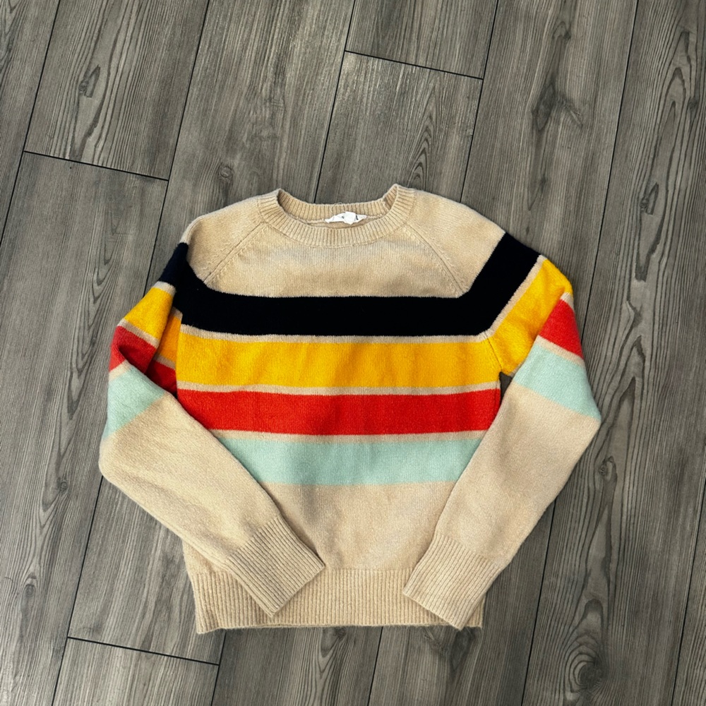 THML Cream Crewneck Sweater with Navy, Yellow, Red & Mint Stripes